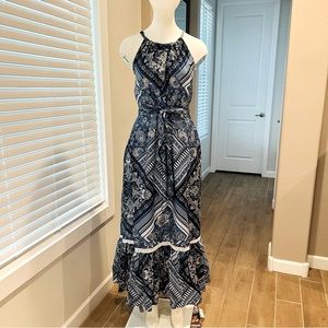 Lucky brand paisley tiered midi dress with tie